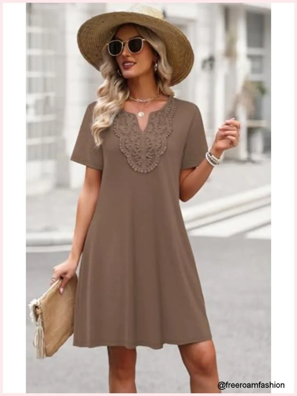 Short Sleeve Lace V-Neck T-Shirt Dress Casual Midi Plus Size